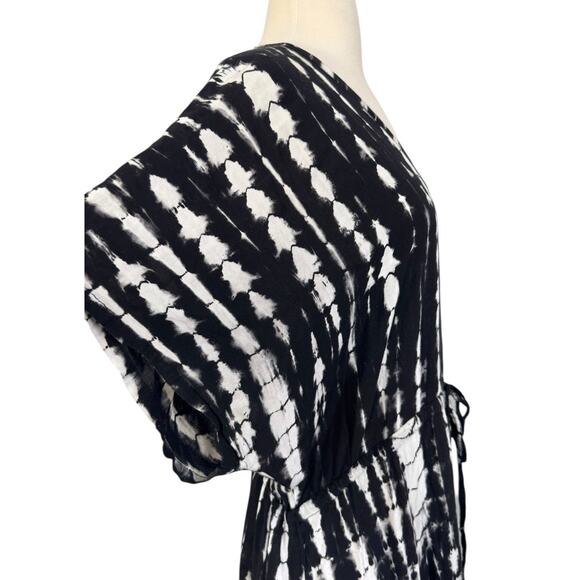 RUNAWAY CHILD Black White Tie Dye Kaftan Beach Coverup Maxi Dress Hand Made OS - Picture 7 of 15